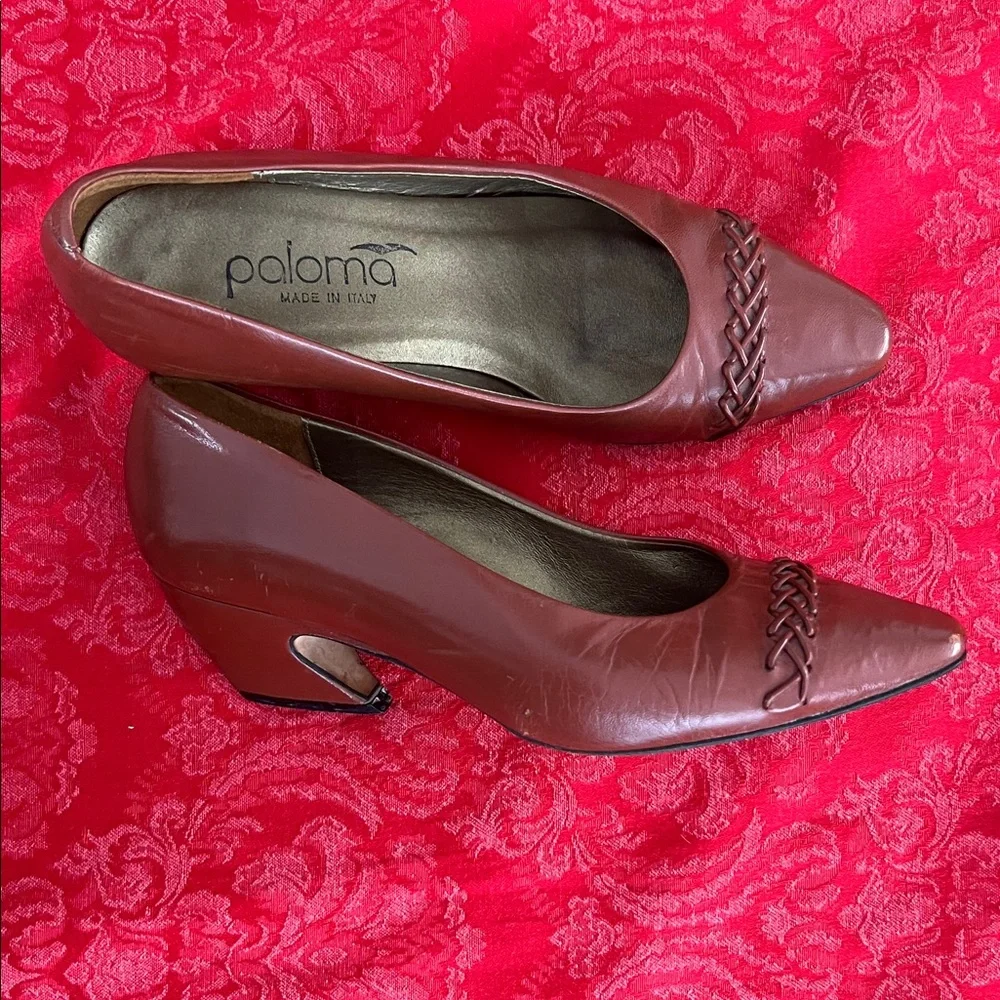 Vintage Paloma Oxblood Leather Pumps Made in Italy Women's 6B Sculptural Heel